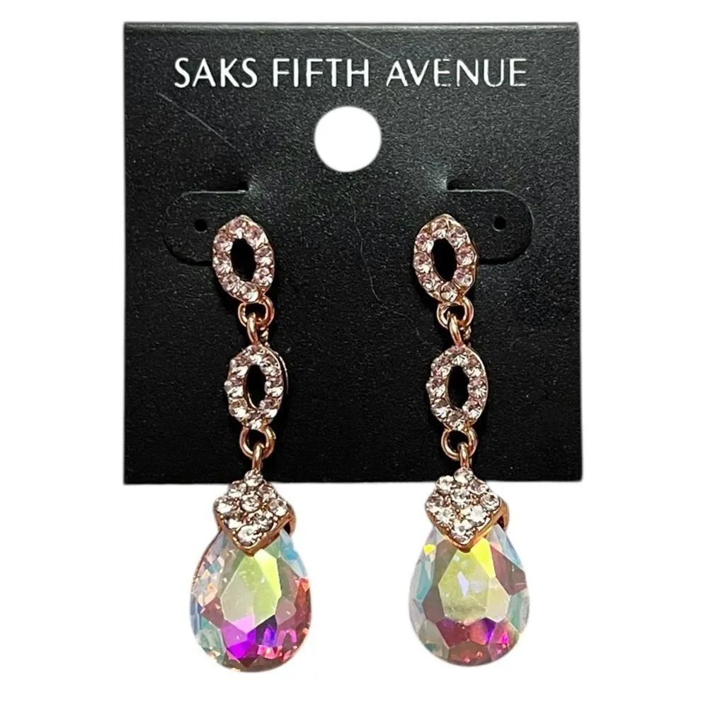 💎2/$30💎 Saks Fifth Avenue Rose Gold Tone Earrings with Iridescent Teardrops